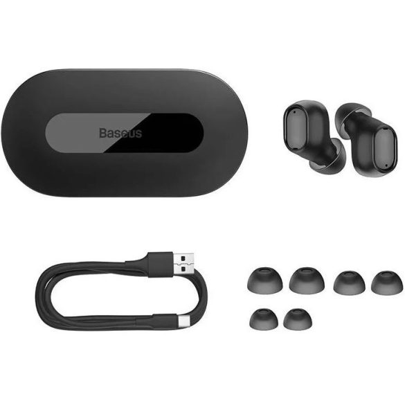 Bluetooth sztereó fülhallgató, v5.3, TWS, töltőtok, zajszűrővel, érintés vezérlés, LED-es, játékosoknak ajánlott, Baseus Bowie EZ10, fekete
