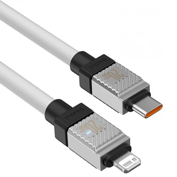 USB Type-C töltő- és adatkábel, Lightning, 100 cm, 2400mA, 20W, törésgátlóval, gyorstöltés, PD, Baseus Coolplay, CAKW000002, fehér