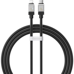 USB Type-C töltő- és adatkábel, Lightning, 100 cm, 2400mA, 20W, törésgátlóval, gyorstöltés, PD, Baseus Coolplay, CAKW000001, fekete