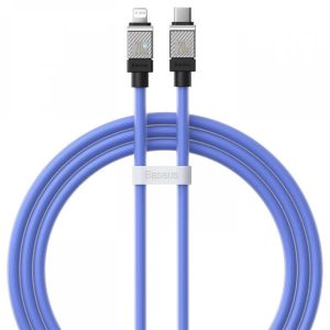 USB Type-C töltő- és adatkábel, Lightning, 100 cm, 2400mA, 20W, törésgátlóval, gyorstöltés, PD, Baseus Coolplay, CAKW000003, lila