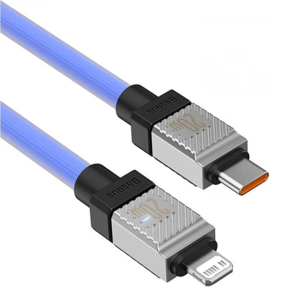 USB Type-C töltő- és adatkábel, Lightning, 100 cm, 2400mA, 20W, törésgátlóval, gyorstöltés, PD, Baseus Coolplay, CAKW000003, lila