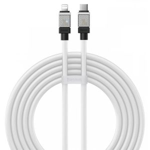 USB Type-C töltő- és adatkábel, Lightning, 200 cm, 2400mA, 20W, törésgátlóval, gyorstöltés, PD, Baseus Coolplay, CAKW000102, fehér