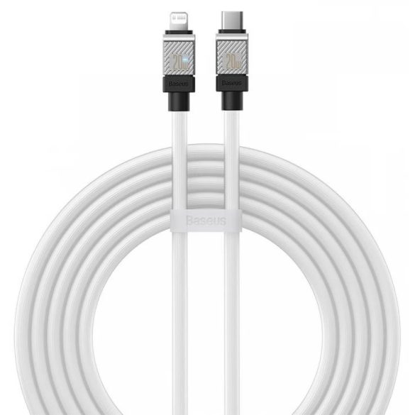 USB Type-C töltő- és adatkábel, Lightning, 200 cm, 2400mA, 20W, törésgátlóval, gyorstöltés, PD, Baseus Coolplay, CAKW000102, fehér