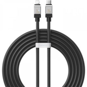 USB Type-C töltő- és adatkábel, Lightning, 200 cm, 2400mA, 20W, törésgátlóval, gyorstöltés, PD, Baseus Coolplay, CAKW000101, fekete