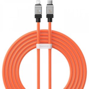 USB Type-C töltő- és adatkábel, Lightning, 200 cm, 2400mA, 20W, törésgátlóval, gyorstöltés, PD, Baseus Coolplay, CAKW000107, narancssárga