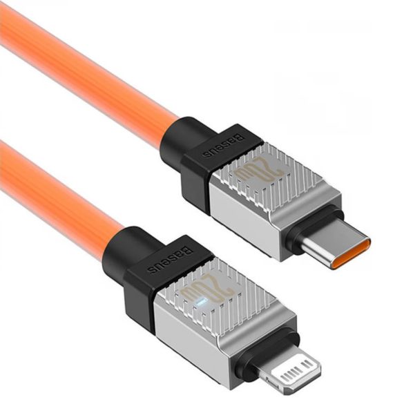 USB Type-C töltő- és adatkábel, Lightning, 200 cm, 2400mA, 20W, törésgátlóval, gyorstöltés, PD, Baseus Coolplay, CAKW000107, narancssárga