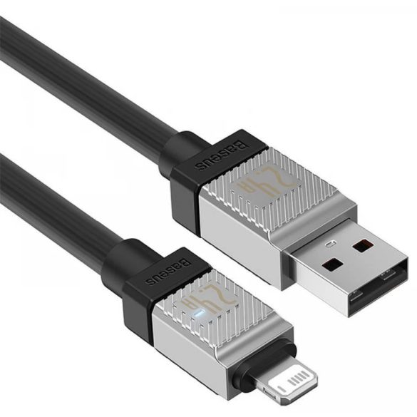 USB töltő- és adatkábel, Lightning, 100 cm, 2400 mA, törésgátlóval, gyorstöltés, Baseus Coolplay, CAKW000401, fekete