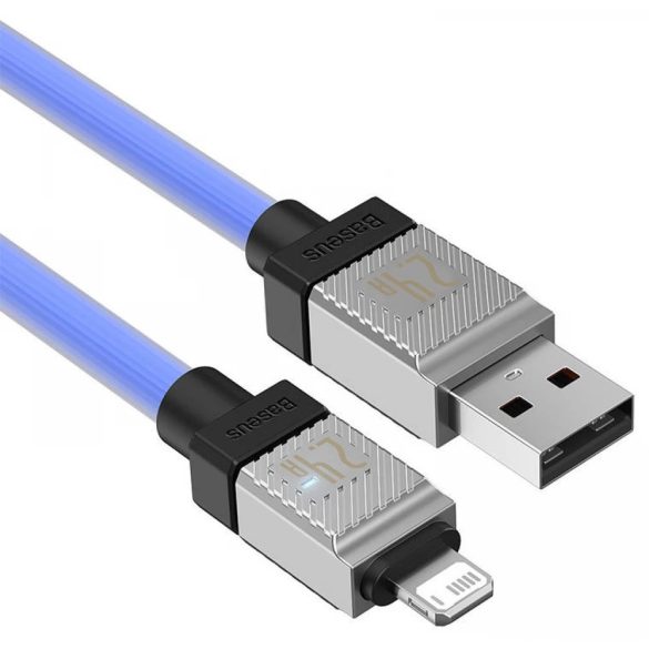 USB töltő- és adatkábel, Lightning, 100 cm, 2400 mA, törésgátlóval, gyorstöltés, Baseus Coolplay, CAKW000403, kék