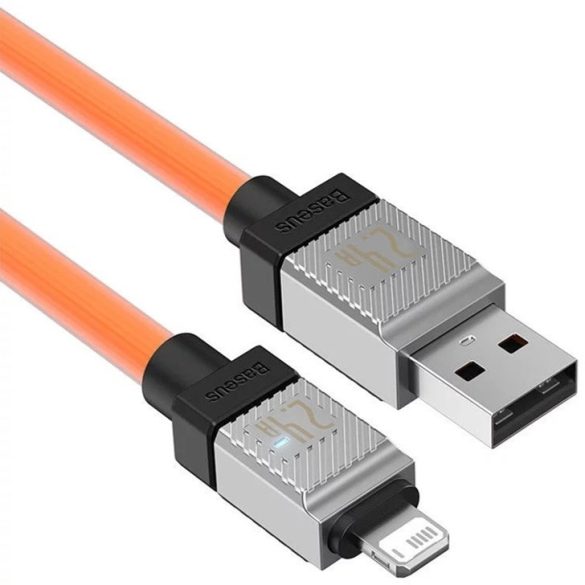 USB töltő- és adatkábel, Lightning, 100 cm, 2400 mA, törésgátlóval, gyorstöltés, Baseus Coolplay, CAKW000407, narancssárga