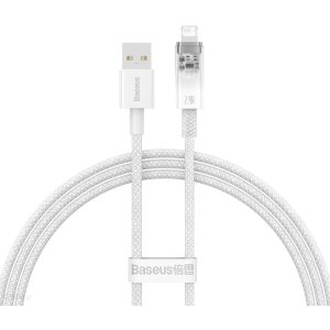 USB töltő- és adatkábel, Lightning, 100 cm, 2400 mA, gyorstöltés, cipőfűző minta, Baseus Explorer, CATS010002, fehér