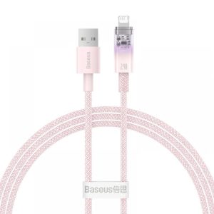 USB töltő- és adatkábel, Lightning, 100 cm, 2400 mA, gyorstöltés, cipőfűző minta, Baseus Explorer, CATS010004, rózsaszín