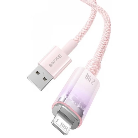 USB töltő- és adatkábel, Lightning, 100 cm, 2400 mA, gyorstöltés, cipőfűző minta, Baseus Explorer, CATS010004, rózsaszín