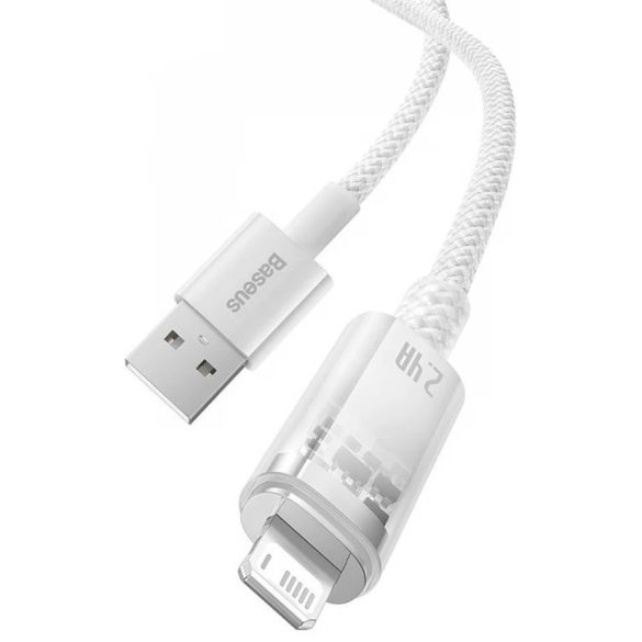 USB töltő- és adatkábel, Lightning, 200 cm, 2400 mA, gyorstöltés, cipőfűző minta, Baseus Explorer, CATS010102, fehér