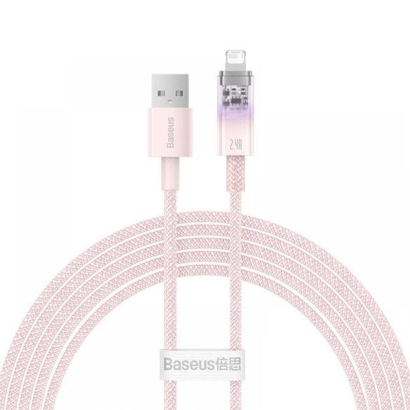 USB töltő- és adatkábel, Lightning, 200 cm, 2400 mA, gyorstöltés, cipőfűző minta, Baseus Explorer, CATS010104, rózsaszín