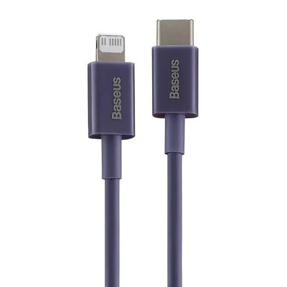 USB Type-C töltő- és adatkábel, Lightning, 100 cm, 20W, törésgátlóval, gyorstöltés, PD, Baseus Superior, CAYS001505, lila