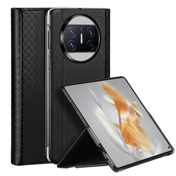 Huawei Mate X3, Oldalra nyíló tok, bőr hátlap, stand, Dux Ducis Bril, fekete
