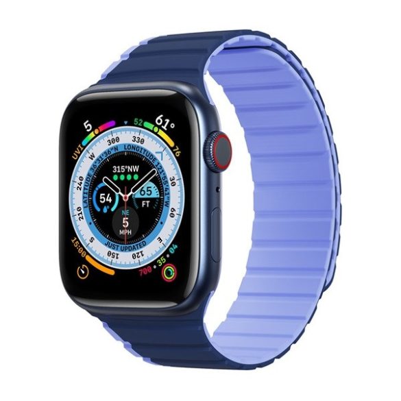 Apple Watch 1-6, SE, SE (2022) (42 / 44 mm) / Watch 7-8 (45 mm) / Watch Ultra (49 mm), szilikon pótszíj, mágneses zár, kétszínű, 3D minta, Dux Ducis LD, sötétkék/világoskék