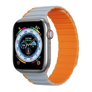 Apple Watch 1-6, SE, SE (2022) (38 / 40 mm) / Watch 7-8 (41 mm), szilikon pótszíj, mágneses zár, kétszínű, 3D minta, Dux Ducis LD, szürke/narancssárga