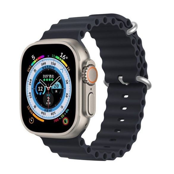 Apple Watch 1-6, SE, SE (2022) (42 / 44 mm) / Watch 7-8 (45 mm), szilikon pótszíj, állítható, hullámos kialakítás, Dux Ducis, sötétszürke