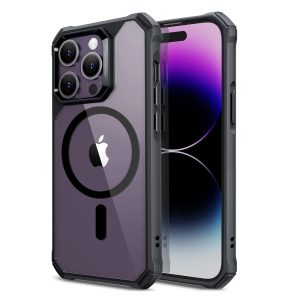 Apple iPhone 14 Pro Max, Szilikon tok, műanyag hátlappal, légpárnás sarok, közepesen ütésálló, Magsafe kompatibilis, ESR Air Armor HaloLock, átlátszó/fekete