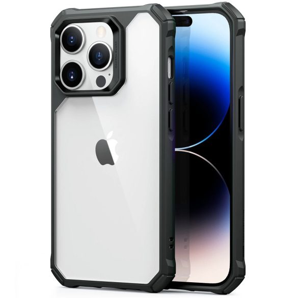 Apple iPhone 14 Pro Max, Szilikon tok, műanyag hátlappal, légpárnás sarok, közepesen ütésálló, ESR Air Armor, átlátszó/fekete