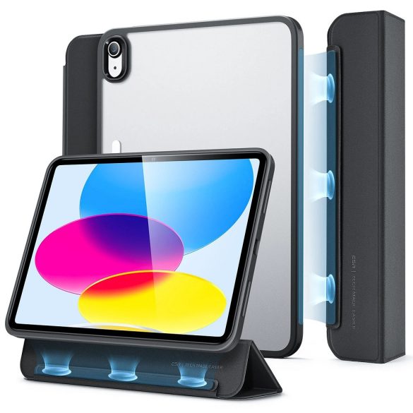 Apple iPad 10.9 (2022), mappa tok, mágneses rögzítés, átlátszó hátlap, Smart Case, ESR Ascend Hybrid, fekete
