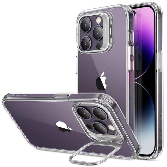 Apple iPhone 14 Pro, Szilikon tok, közepesen ütésálló, légpárnás sarok, kitámasztóval, ESR Classic Hybrid Stash Stand, átlátszó