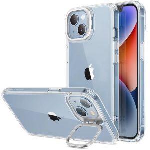 Apple iPhone 13 / 14, Szilikon tok, közepesen ütésálló, légpárnás sarok, kitámasztóval, ESR Classic Hybrid Stash Stand, átlátszó