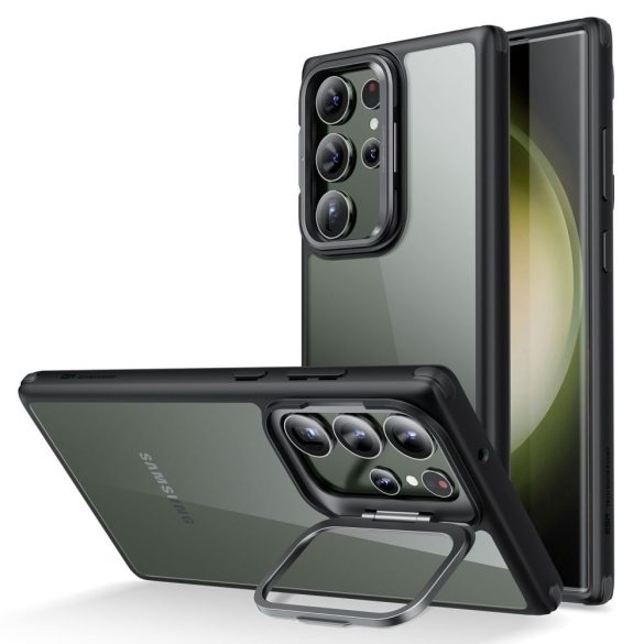 Samsung Galaxy S23 Ultra SM-S918, Szilikon tok, közepesen ütésálló, légpárnás sarok, kitámasztóval, ESR Classic Hybrid Stash Stand, átlátszó/fekete