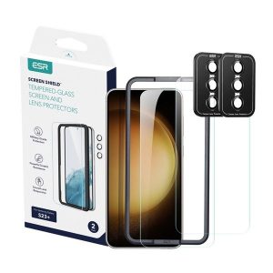 Samsung Galaxy S23 Plus SM-S916, Kijelzővédő fólia, ütésálló fólia (az íves részre NEM hajlik rá!), Tempered Glass (edzett üveg), kameravédő üveggel, ESR Glass Camera, Clear, 2 db / csomag