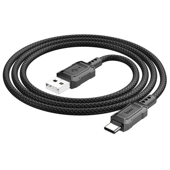 USB töltő- és adatkábel, USB Type-C, 100 cm, 3000 mA, törésgátlóval, gyorstöltés, PD, cipőfűző minta, Hoco X94 Leader, fekete