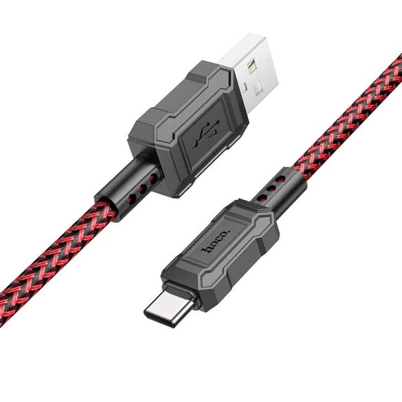 USB töltő- és adatkábel, USB Type-C, 100 cm, 3000 mA, törésgátlóval, gyorstöltés, PD, cipőfűző minta, Hoco X94 Leader, piros