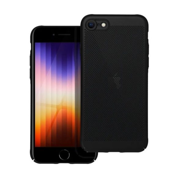 Apple iPhone 7 / 8 / SE (2020) / SE (2022), Műanyag hátlap védőtok, légáteresztő, lyukacsos minta, Breezy, fekete