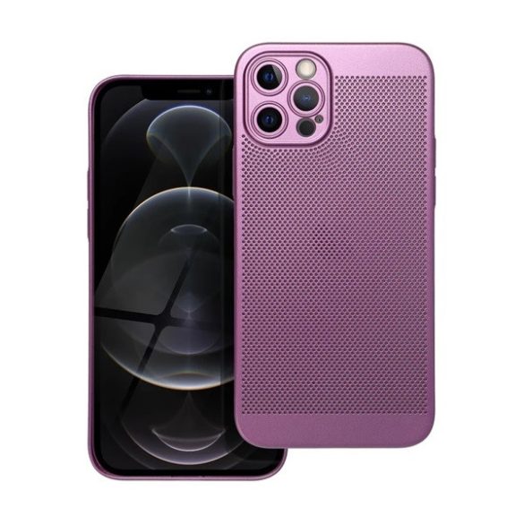 Apple iPhone 12 Pro, Műanyag hátlap védőtok, légáteresztő, lyukacsos minta, Breezy, lila