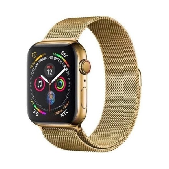 Apple Watch 7-8 (45 mm), fém pótszíj, mágneses zár, milánói stílus, arany