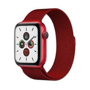 Apple Watch 7-8 (45 mm), fém pótszíj, mágneses zár, milánói stílus, piros