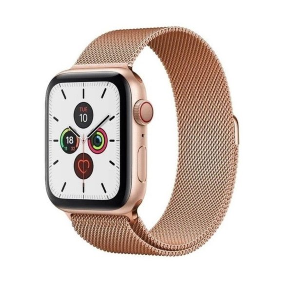 Apple Watch 7-8 (45 mm), fém pótszíj, mágneses zár, milánói stílus, vörösarany