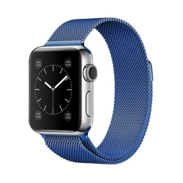 Apple Watch 7-8 (45 mm), fém pótszíj, mágneses zár, milánói stílus, sötétkék