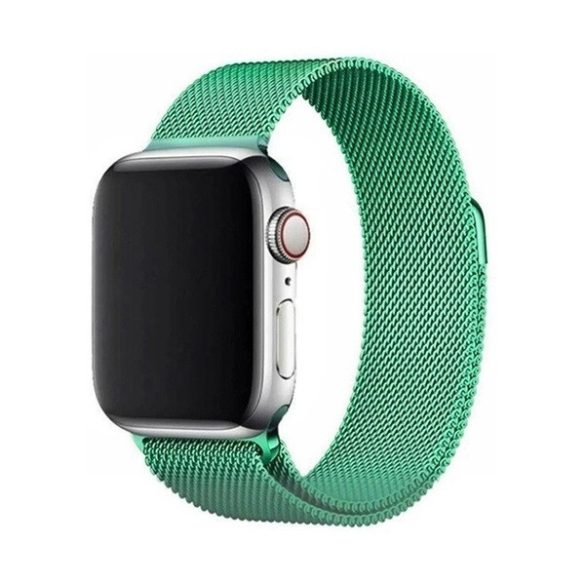 Apple Watch 7-8 (41 mm), fém pótszíj, mágneses zár, milánói stílus, világoszöld