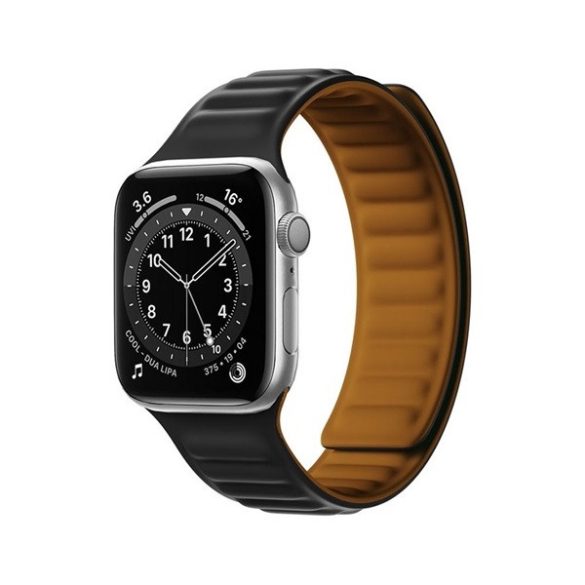 Apple Watch 1-6, SE, SE (2022) (42 / 44 mm) / Watch 7-9 (45 mm) / Watch Ultra (49 mm), szilikon pótszíj, mágneses zár, bőrhatású, 3D minta, fekete