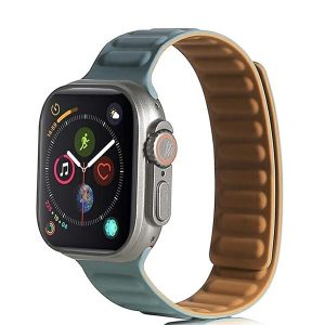 Apple Watch 1-6, SE, SE (2022) (38 / 40 mm) / Watch 7-9 (41 mm), szilikon pótszíj, mágneses zár, bőrhatású, 3D minta, zöld