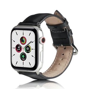 Apple Watch 1-6, SE, SE (2022) (38 / 40 mm) / Watch 7-9 (41 mm), szilikon pótszíj, bőrhatású, állítható, fekete