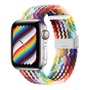 Apple Watch 1-6, SE, SE (2022) (42 / 44 mm) / Watch 7-9 (45 mm) / Watch Ultra (49 mm), textíl pótszíj, állítható, szőtt stílusú, szivárvány minta, színes