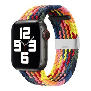 Apple Watch 1-6, SE, SE (2022) (42 / 44 mm) / Watch 7-9 (45 mm) / Watch Ultra (49 mm), textíl pótszíj, állítható, szőtt stílusú, szivárvány minta, kék