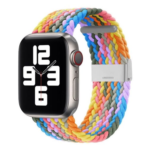 Apple Watch 1-6, SE, SE (2022) (42 / 44 mm) / Watch 7-9 (45 mm) / Watch Ultra (49 mm), textíl pótszíj, állítható, szőtt stílusú, szivárvány minta, sárga