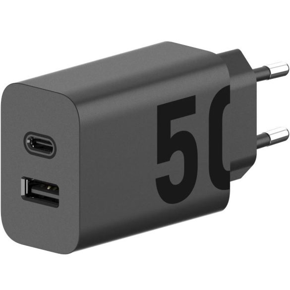 Hálózati töltő adapter, 50W, USB aljzat, USB Type-C aljzat, USB Type-C - USB Type-C kábellel, PD, gyorstöltés, Motorola TurboPower, fekete, gyári