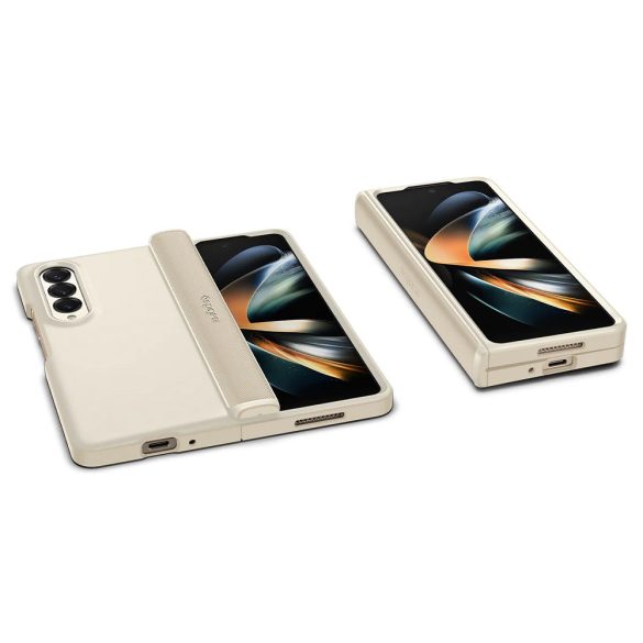 Samsung Galaxy Z Fold4 5G SM-F936B, Szilikon tok, műanyag hátlappal, Spigen Slim Armor Pro, csontfehér