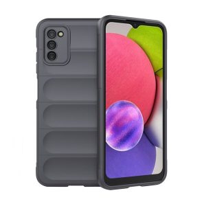 Samsung Galaxy A03s SM-A037F, Szilikon tok, közepesen ütésálló, 3D minta, sötétszürke