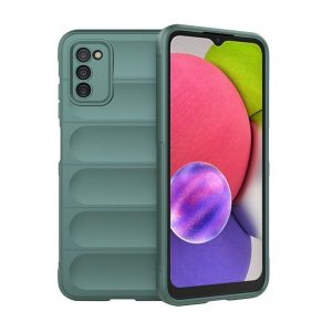 Samsung Galaxy A03s SM-A037F, Szilikon tok, közepesen ütésálló, 3D minta, sötétzöld