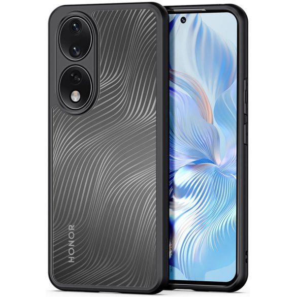 Huawei Honor 90, Műanyag hátlap védőtok + szilikon keret, hullám minta, Dux Ducis Aimo, áttetsző/fekete